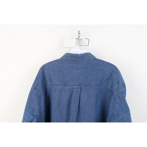 Vintage 90s Streetwear Mens Large Faded Denim Jean Collared Button Down Shirt - Picture 12 of 13
